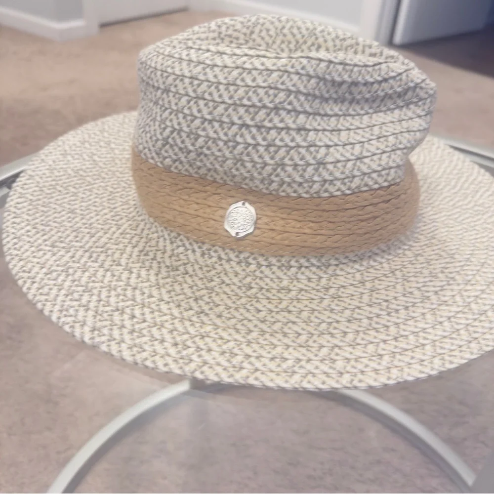 Vince Camuto Cream and Tan Woven Hat